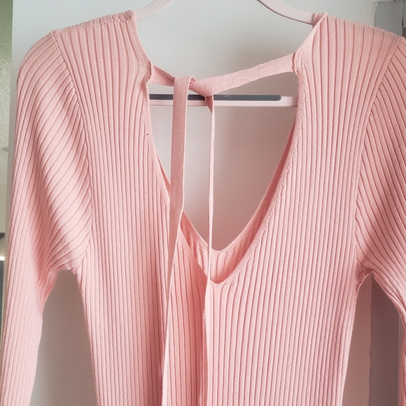 M V-neck Ribbed with tie Dress Pink - Picture 5 of 9